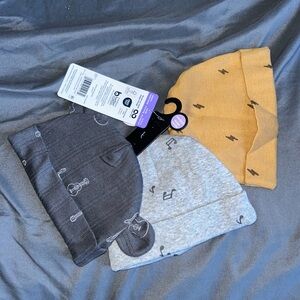 Kids Beanie Set - Gray, Light Gray, and Brownish Yellow